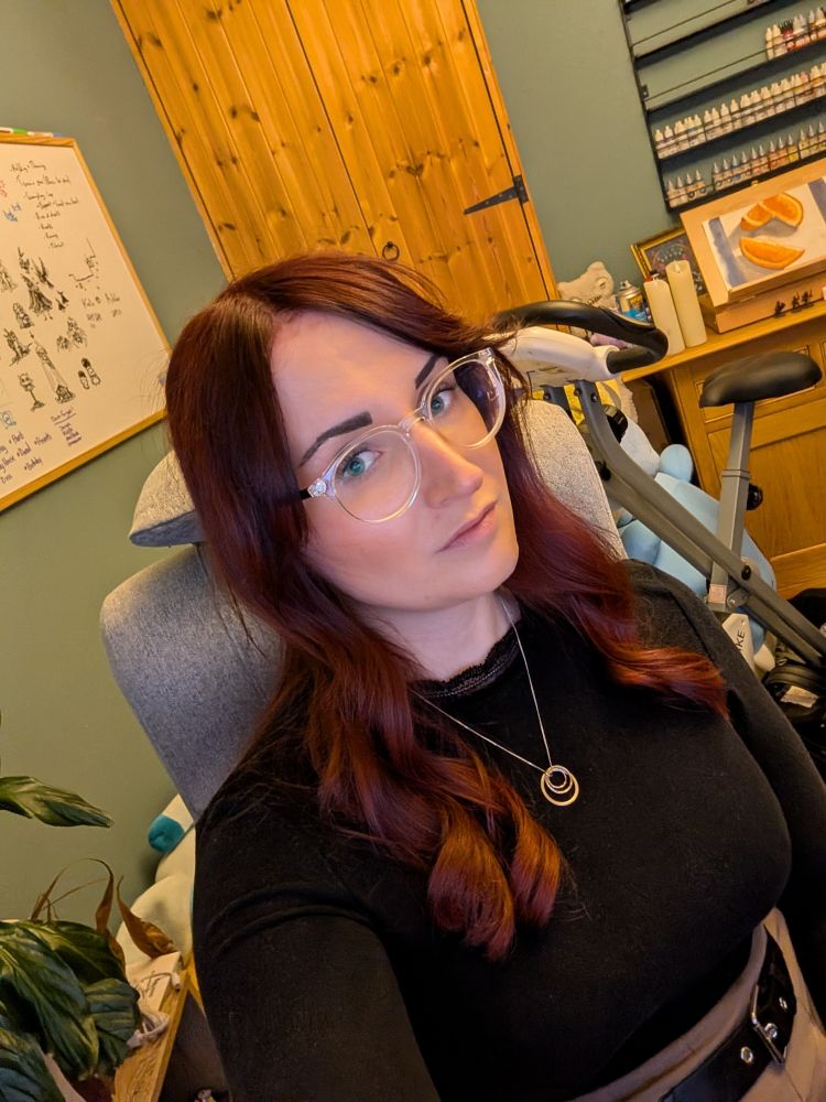 Abbie with freshly dyed cherry red hair