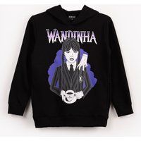 blusa de moletom juvenil wandinha com capuz preto