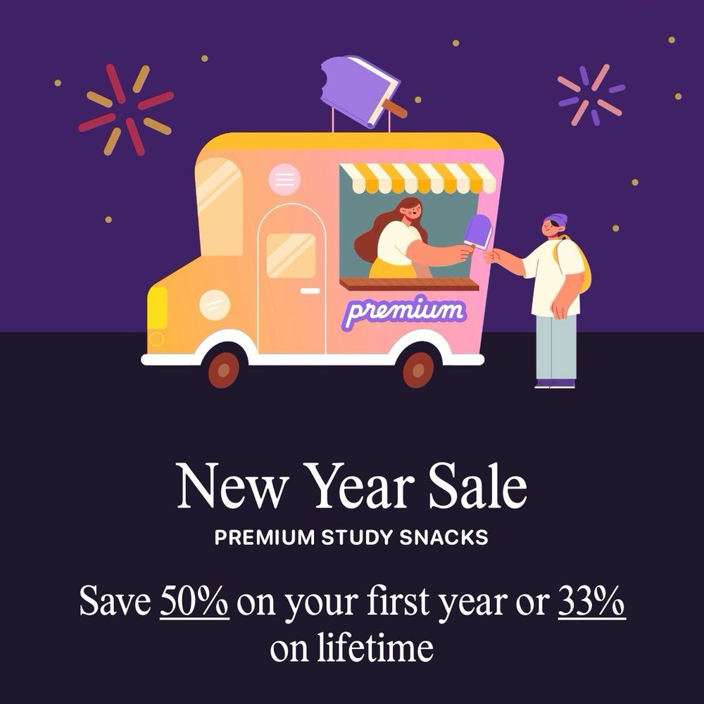 Promo graphic for the Study Snacks new year sale, describing the discount 