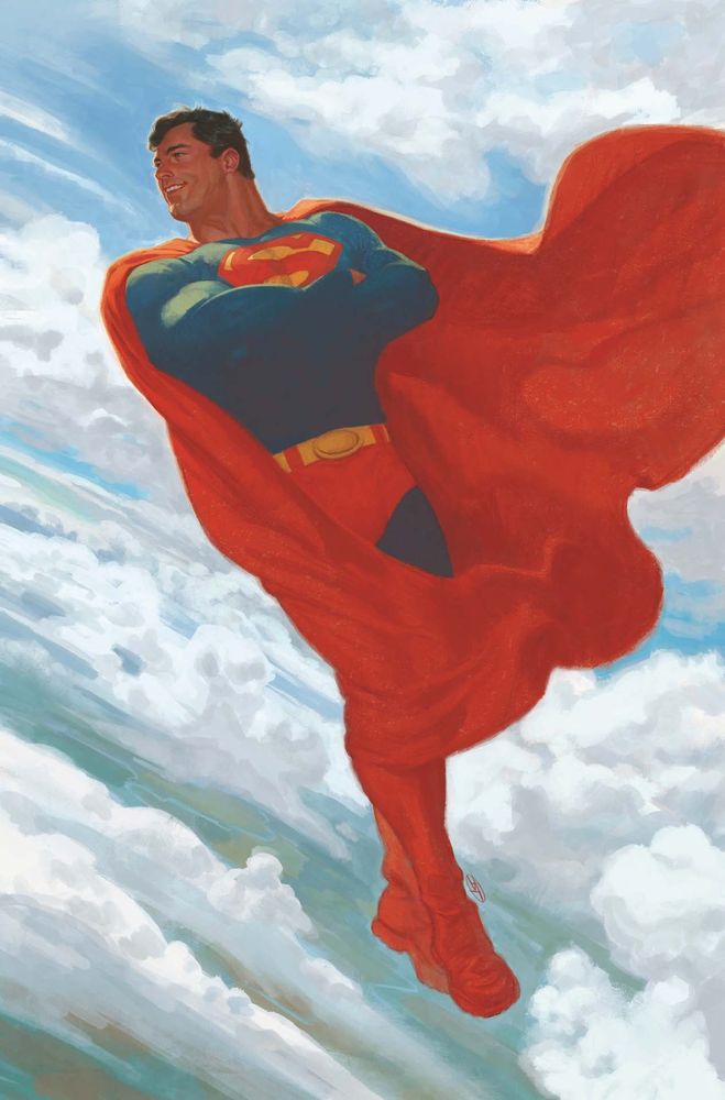 Cover art for Action Comics #1081.  Superman floating in the sky, smiling with arms crossed.