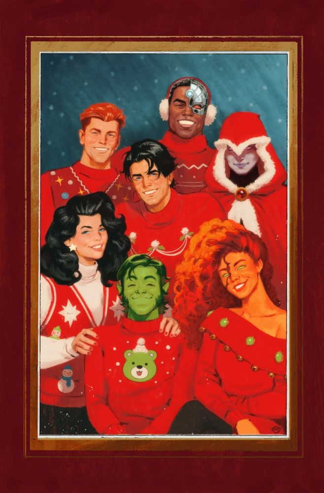 Cover for Titans with the team posing for a cheesy holiday photo in ugly Christmas sweaters.