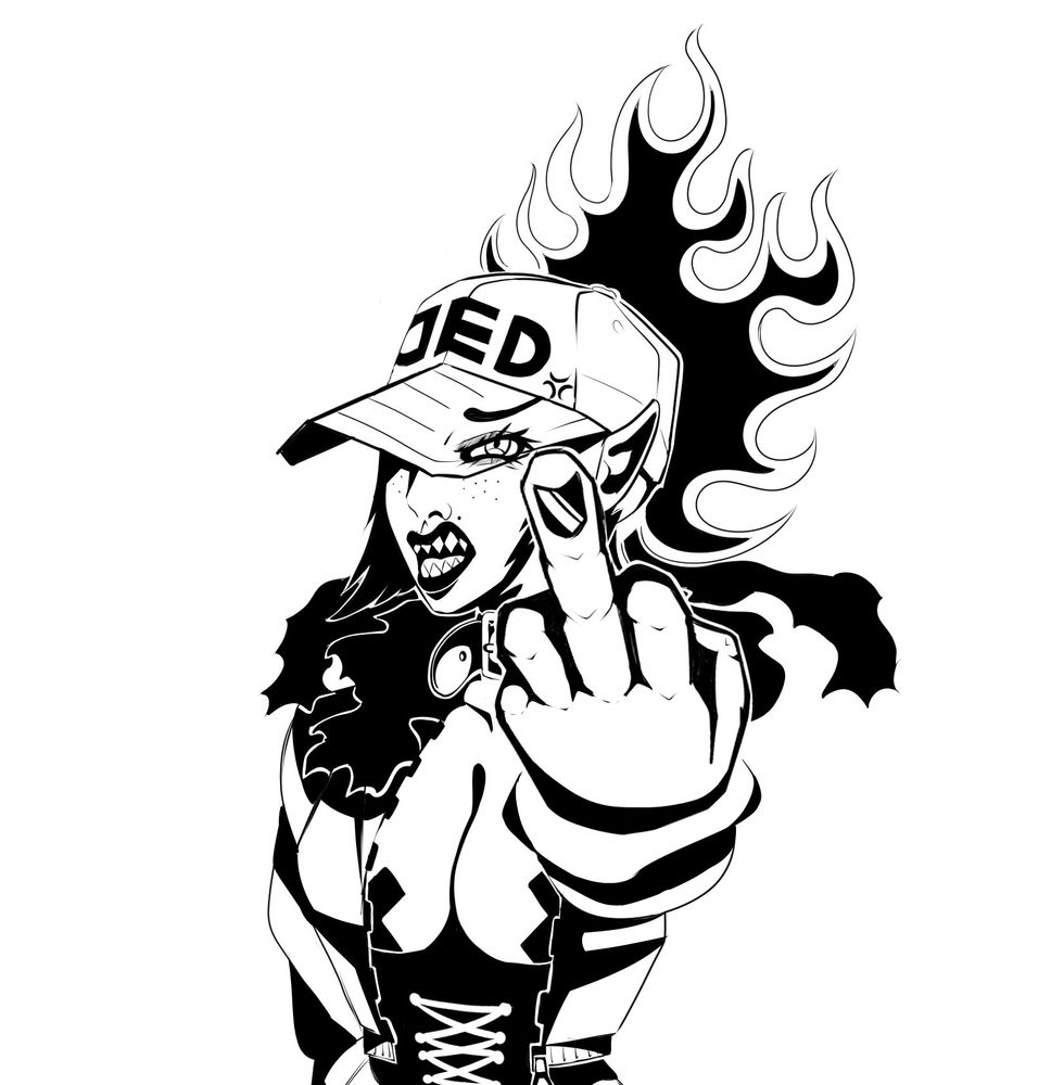 Pissed off dullahan flips off the camera