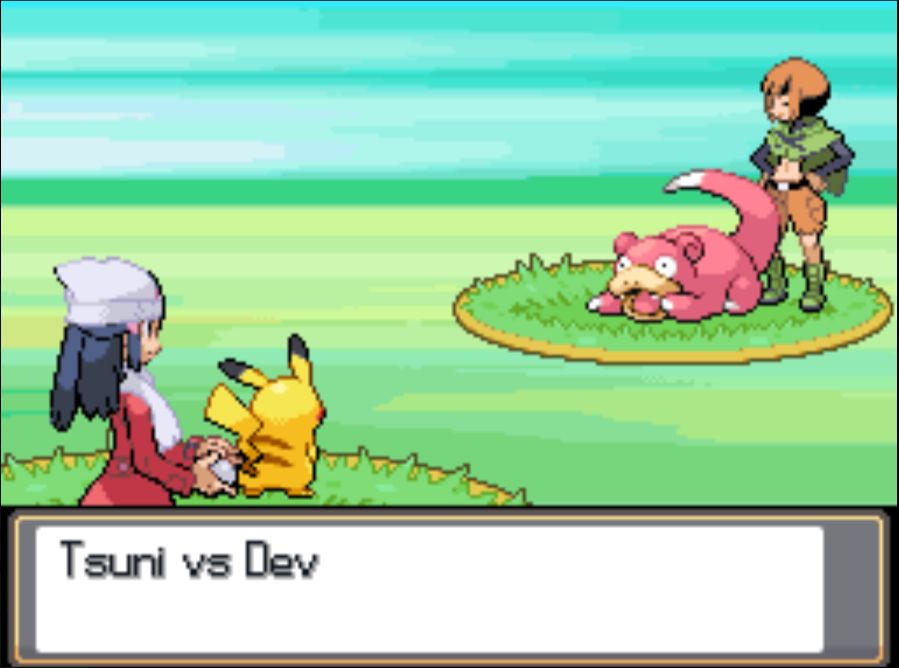 pokemon battle edit. text box says "Tsuni vs Dev"

Tsuni as Pikachu, Dev as Slowpoke