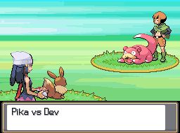 pokemon battle edit. text box says "Pika vs Dev"

Pika as Eevee, Dev as Slowpoke