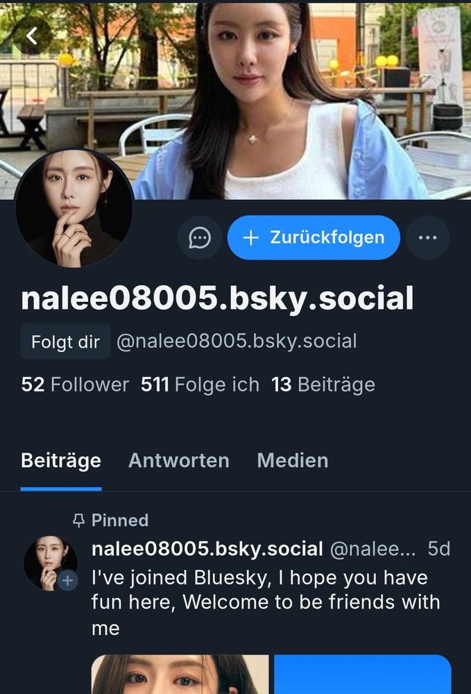 Screenshot des Accounts einer neuen Followerin asiatischer Herkunft.