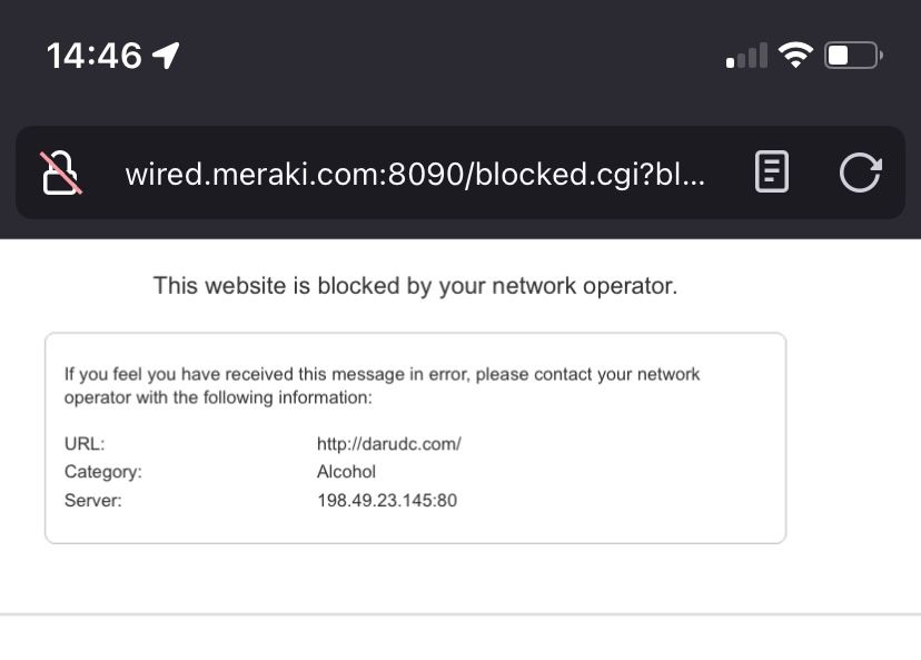 Website for Daru blocked by administrator for being in the “alcohol” category