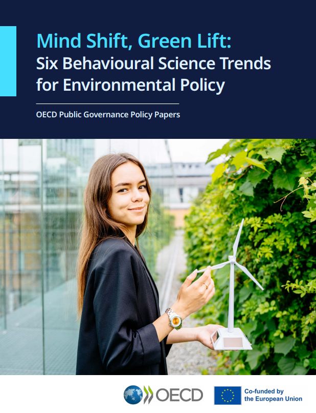 Cover of the OECD report linked: "Mind shift, green lift: Six behavioural science trends for environmental policy"