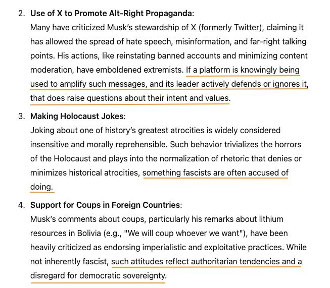 screenshot from chat with chatgpt about Elon Musk and his fascist behaviours / statements