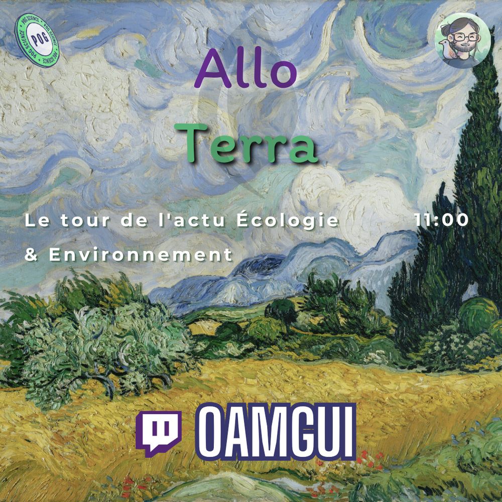 Ciel tourbillonnant bleu et jaune au-dessus d'un champ doré avec cyprès vert foncé, montagnes bleues lointaines, ambiance impressionniste, tons chauds et froids contrastés.
