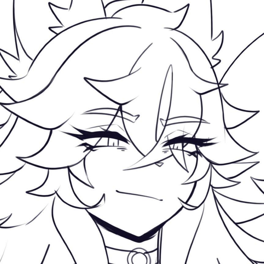 Erem smirking in a black and white sketch.