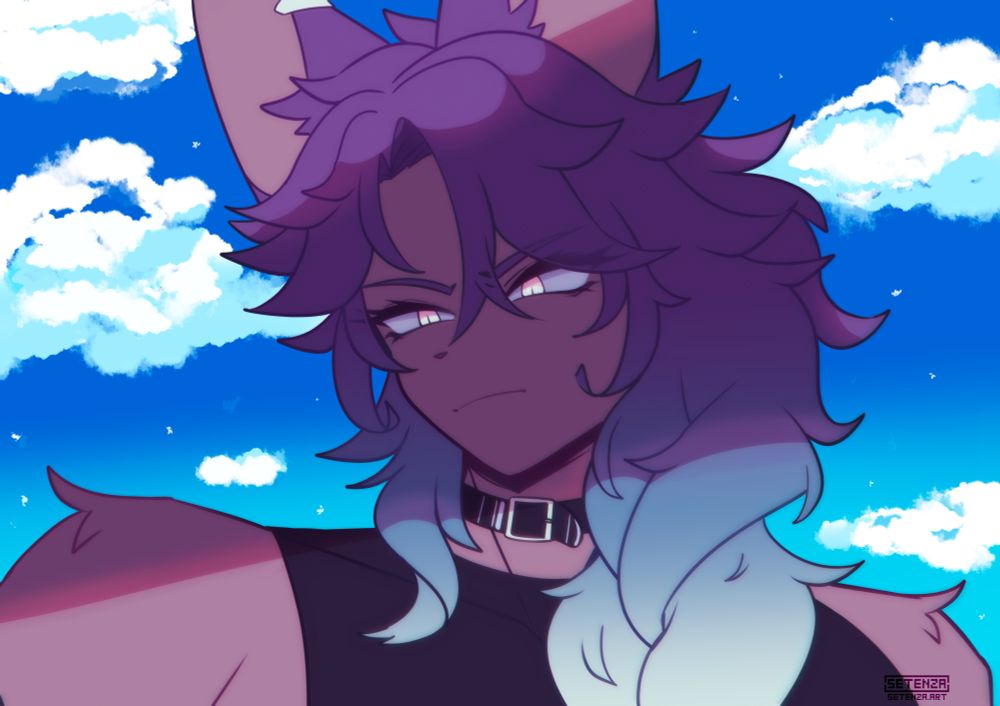 My OC, Erem, with his hair braided as he looks down in a direction, glaring at something. Bro what upset you... and why do you look so sexy when you do it??