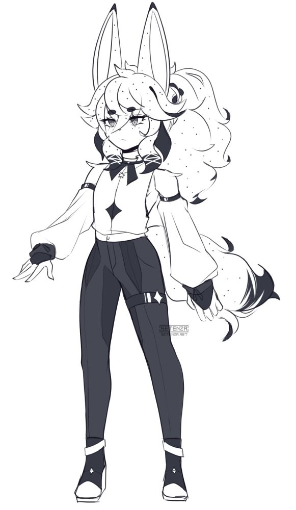 My oc, Case, standing with their right arm a bit out.