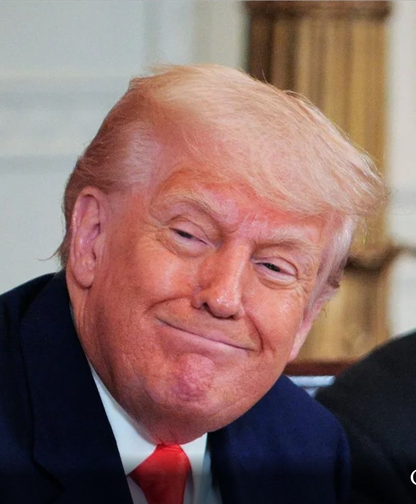 A disgusting, vile autocrat, clumsily painted orange, and wearing what I believe would be called a 'shit-eating smirk'; currently squatting hutt-like in the most powerful office in the world.
