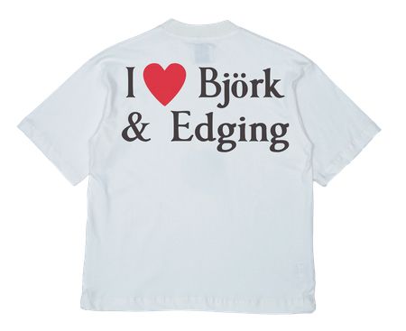 A white tshirt by Brazilian brand OpenStudio that states: I heart Björk & Edging