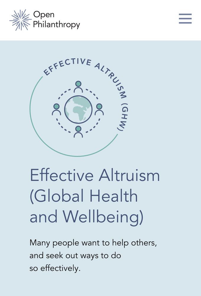 Open
Philanthropy
- JO
G
Effective Altruism (Global Health and Wellbeing)
Many people want to help others, and seek out ways to do so effectively.