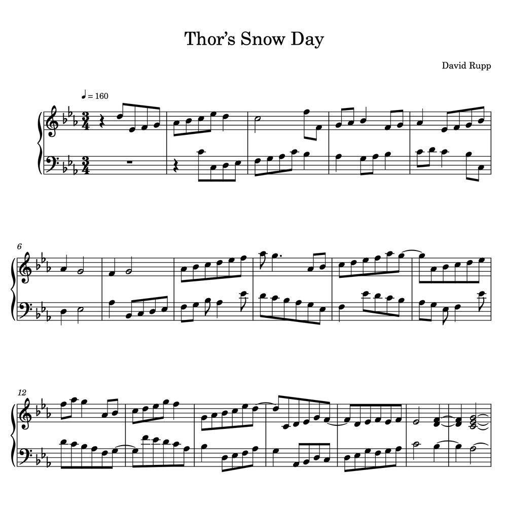 The sheet music of a short, somewhat contrapuntal piano piece that is in three parts, the last part being the same as the first.