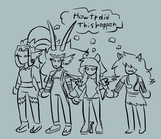 the previous polycule's ancestors all holding hands thinking "how tf did this happen"