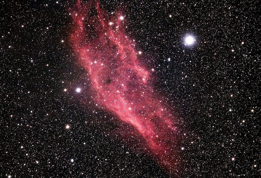 The California Nebula is an emission nebula located in the constellation Perseus. Its name comes from its resemblance to the outline of the US State of California in long exposure photographs. 