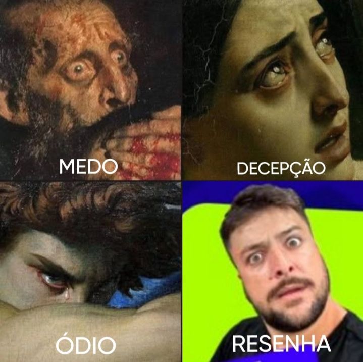 Imagem com 4 feições transparecendo emoções diferentes.
1 - um homem transparecendo medo;
2 - uma mulher transparecendo decepção;
3 - um homem transparecendo ódio;
4 - um homem transparecendo resenha.