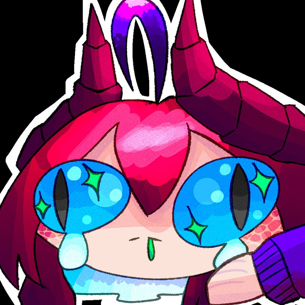 A 2D Illustration of a dragon girl with red hair  and enlarged eyes sobbing on the ground.