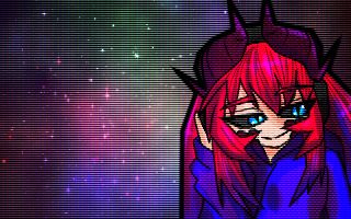 A Beautiful Sound. A 2D illustration of a dragon girl listening to music with a comforted expression on a galaxy background.