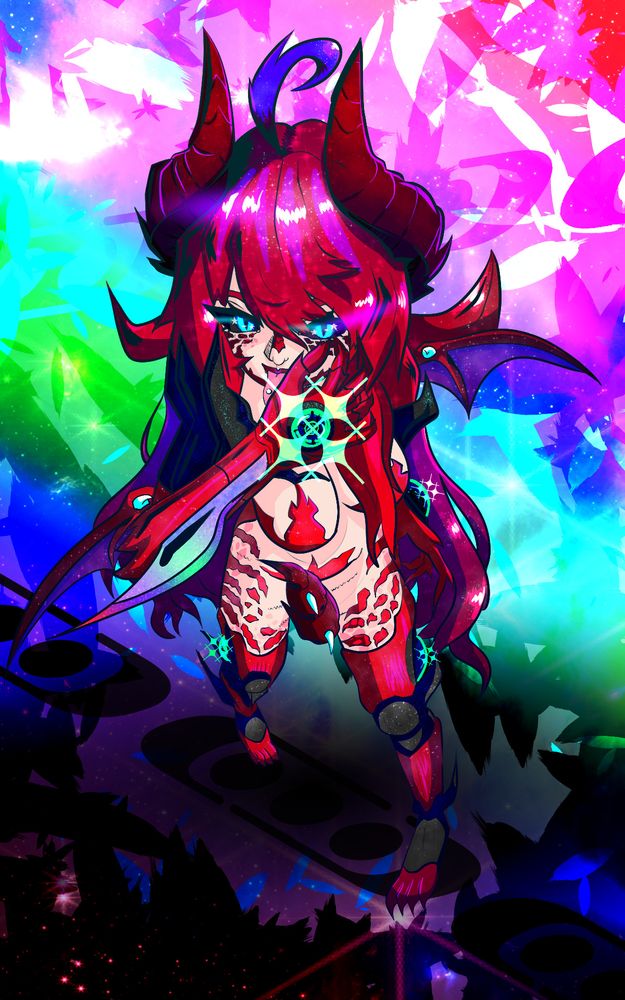Illustration of a dragon girl referencing a pose from the Witch Blade Anime series.