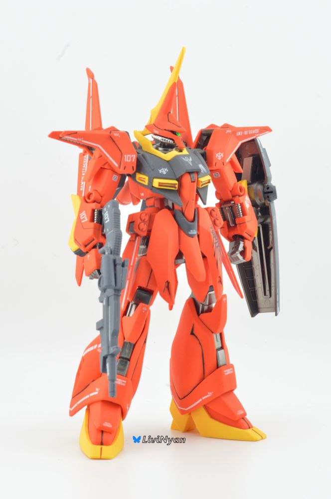 A Front on picture of a Model kit  based on the AMX-107 bawoo