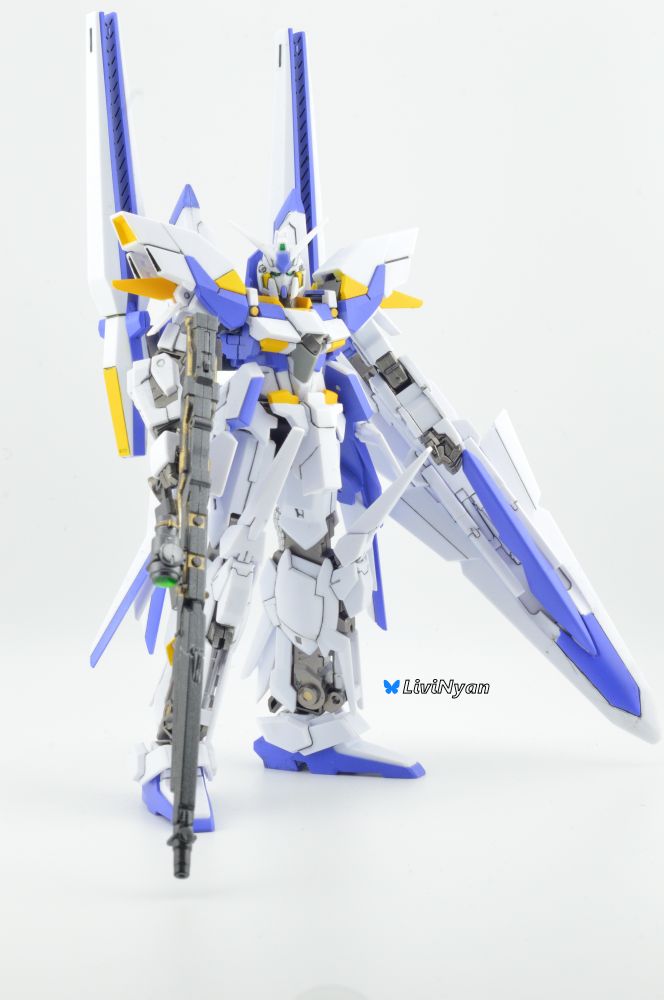 A front on picture of a model kit based on the MSN-001X Gundam Delta Kai

