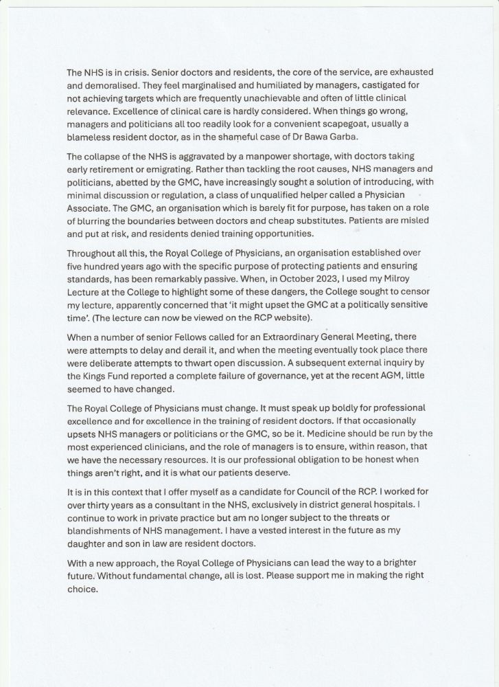 This is my statement for the election to Council of the @rcphysicians.