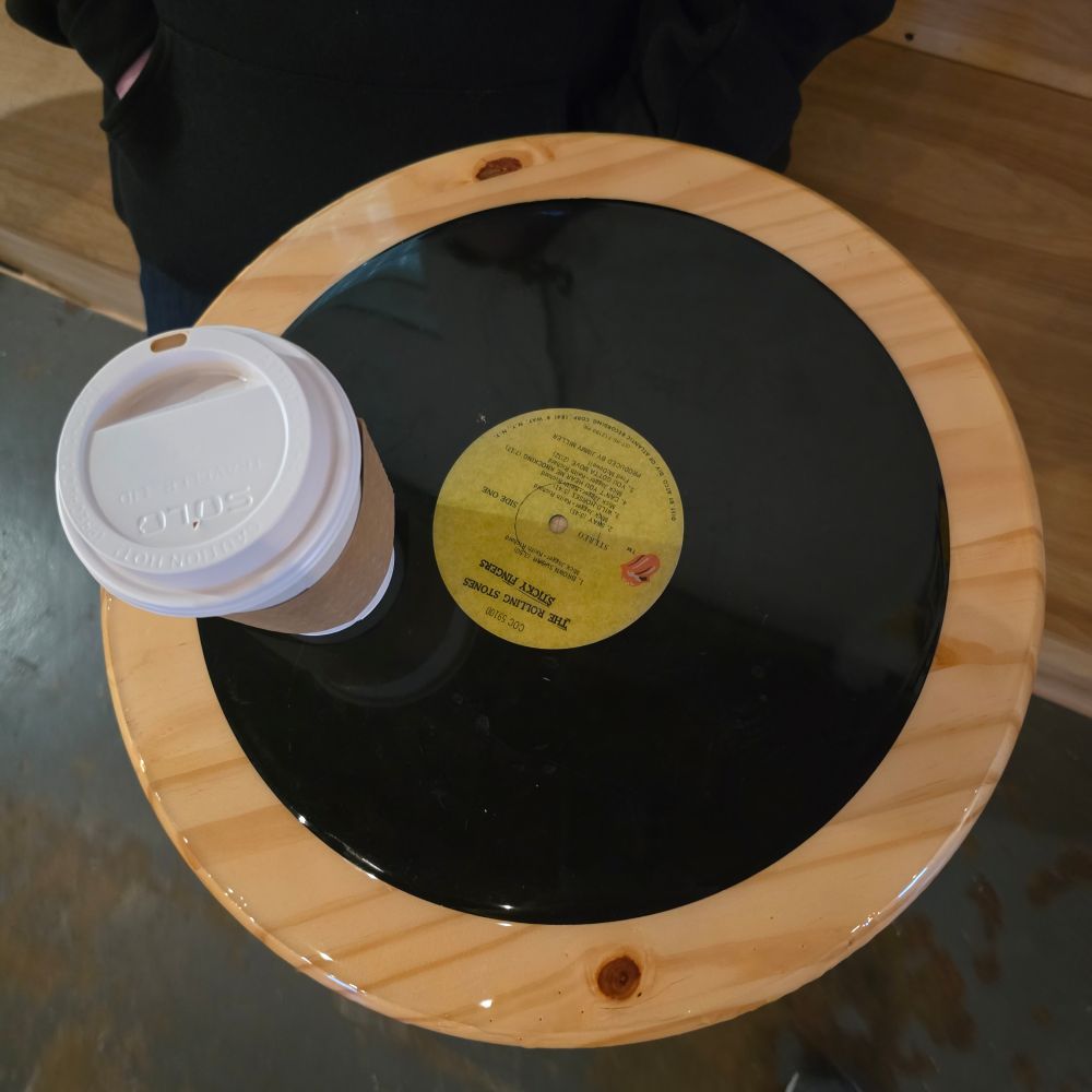 Coffee and Records table at Hopscotch Coffee and Records in Winchester, Virginia