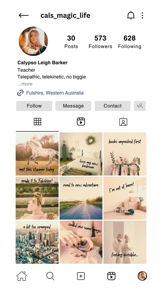 Fake insta page style moodboard with pastel cottagecore themed images