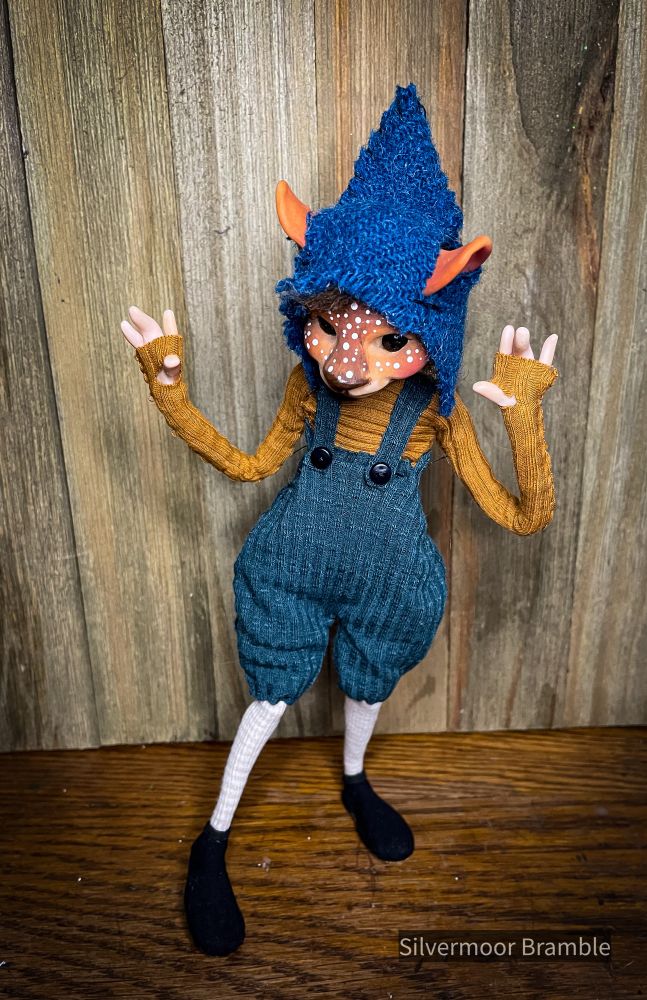 A cute fawn character discovering his new shoes fit.