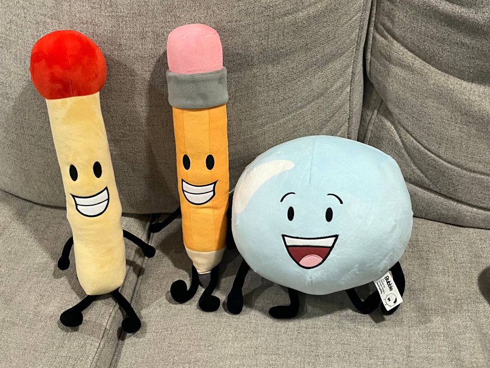 Pencil, Match, and Bubble Plushes