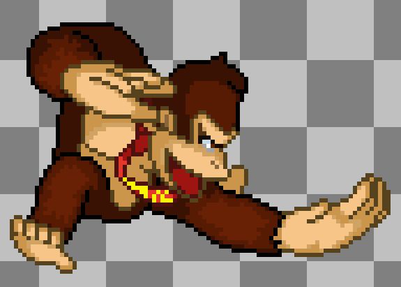 A custom sprite of Super Smash Flash 2's Donkey Kong doing Aerial Down Special