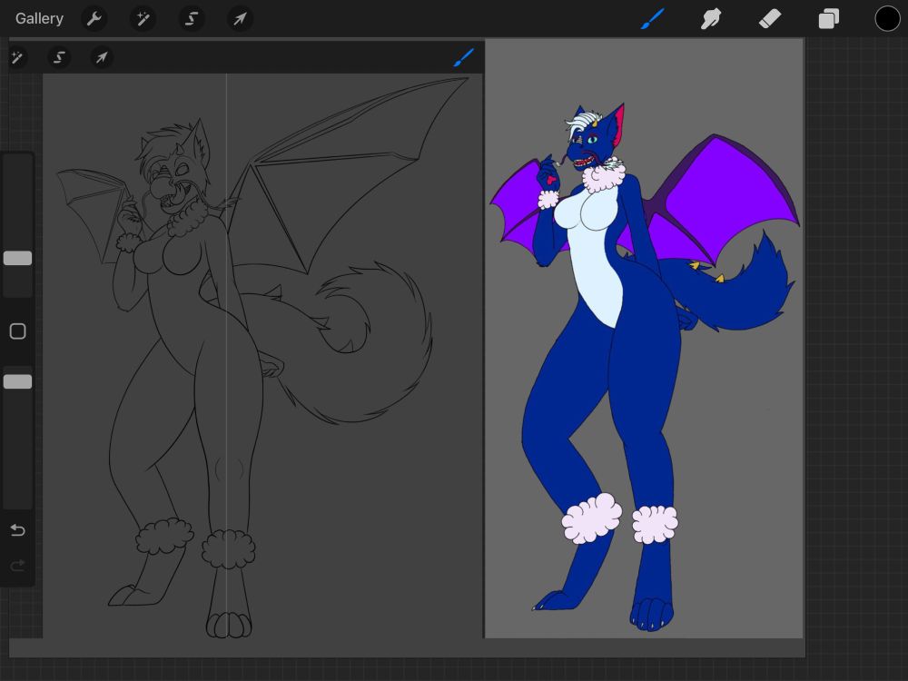 A blue dragon/poodle/fox posing suggestively, enticing the viewer