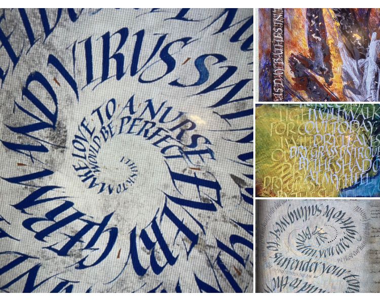 Pictured: calligraphic details from the virtual presentation of the Great Book of Ireland exhibit at the Glucksman 