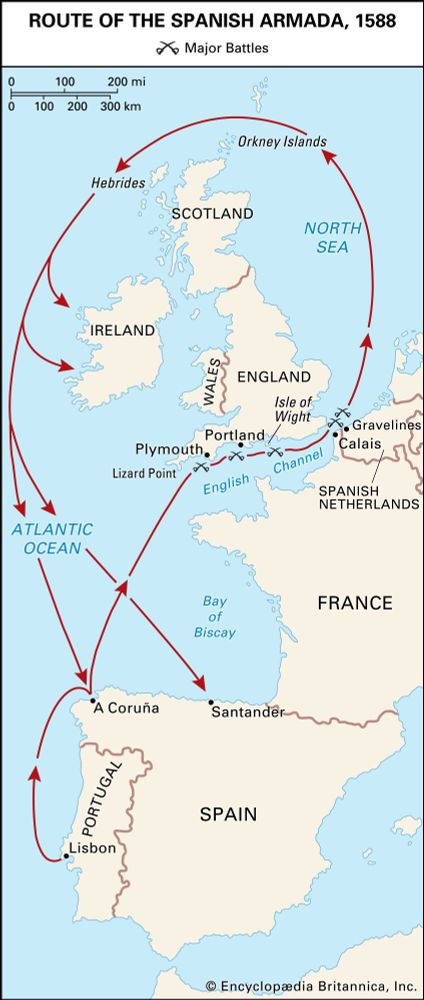 The route of the Spanish Armada, 1588. 