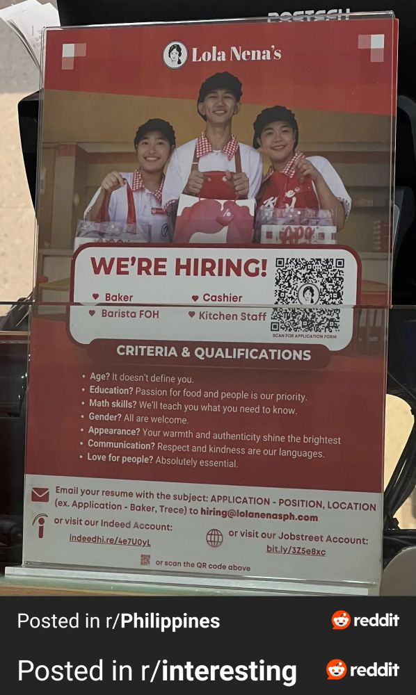 An Indian job advertisement.  The criteria sets no limits for an employee,age, not a problem, gender, who cares,  be yourself and we will help you learn what you don't know and together well achieve our goals. 