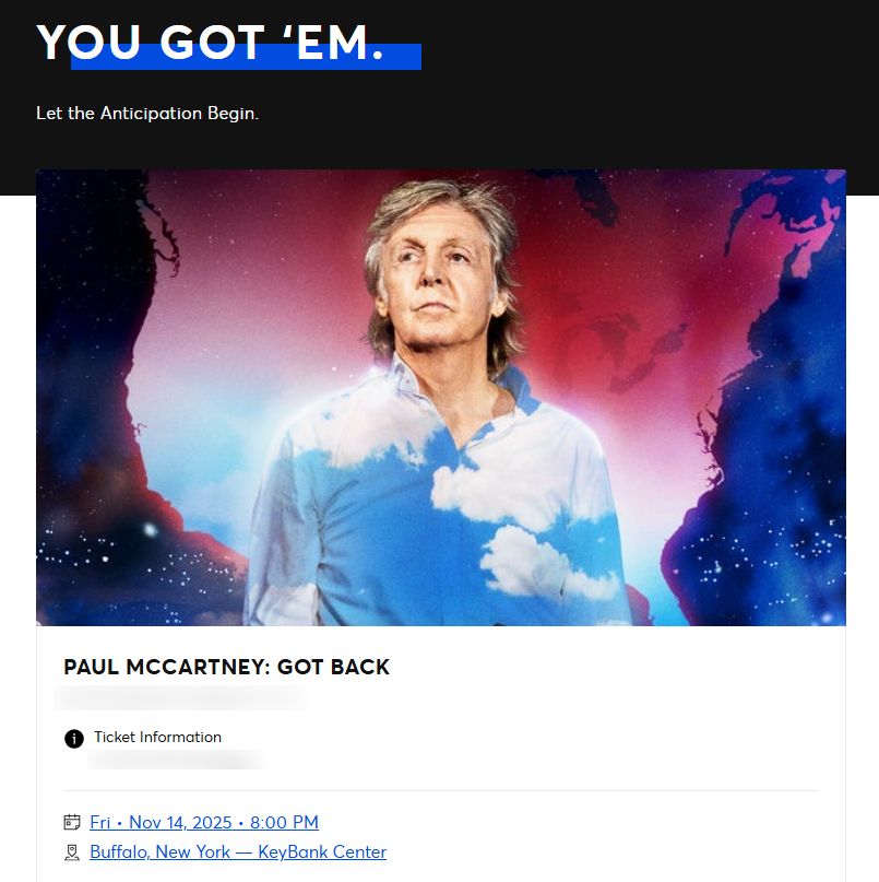 Ticketmaster confirmation screen