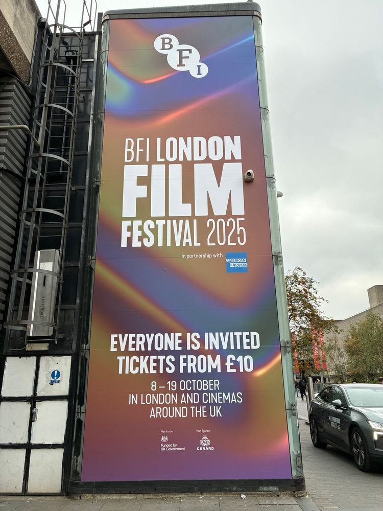 Gold, purple, and blue banner of BFI London Film Festival 2025