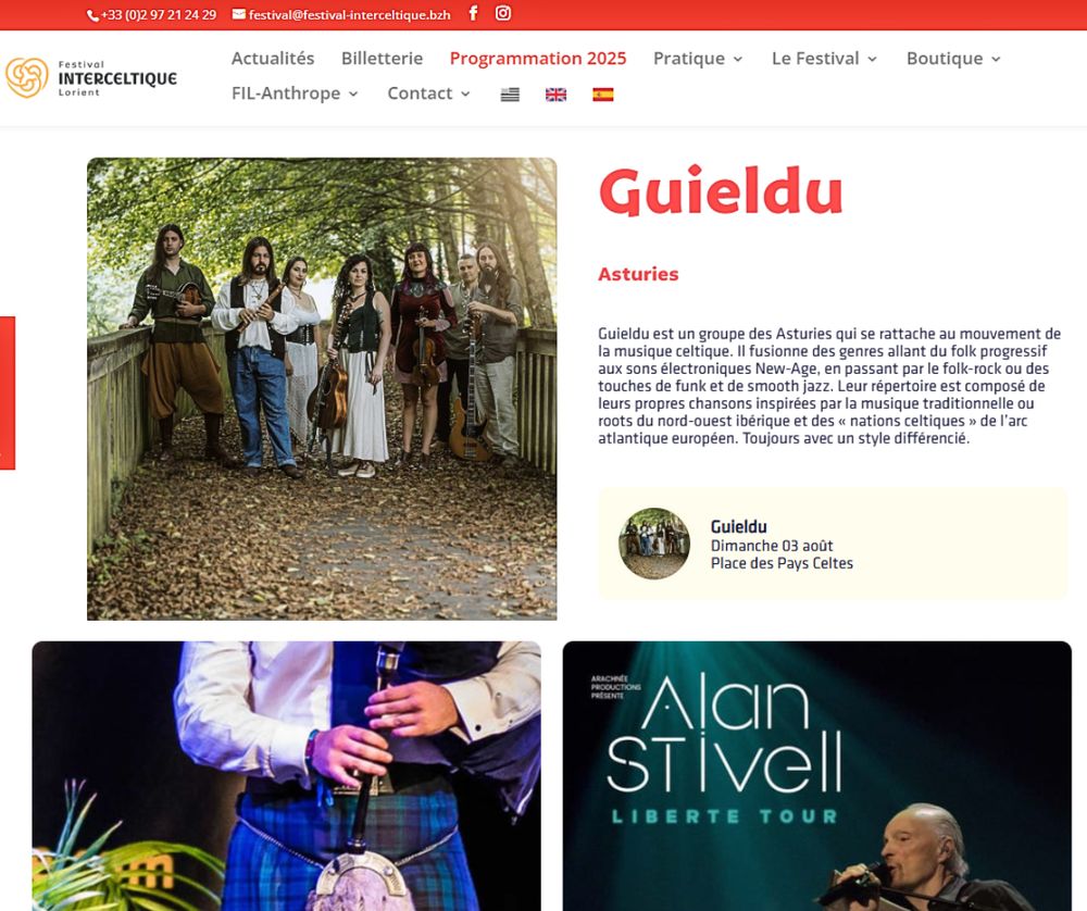 Screenshot du programme du Festival Interceltique de Lorient avec le concert du groupe asturien Guieldu.