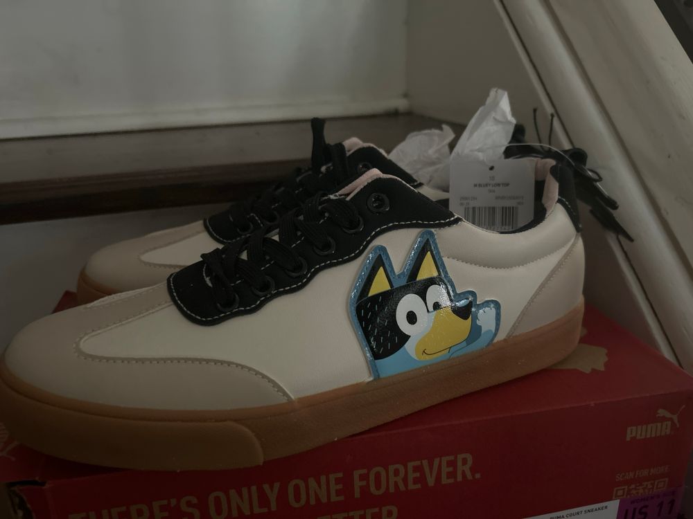 A pair of Bluey themed sneakers 