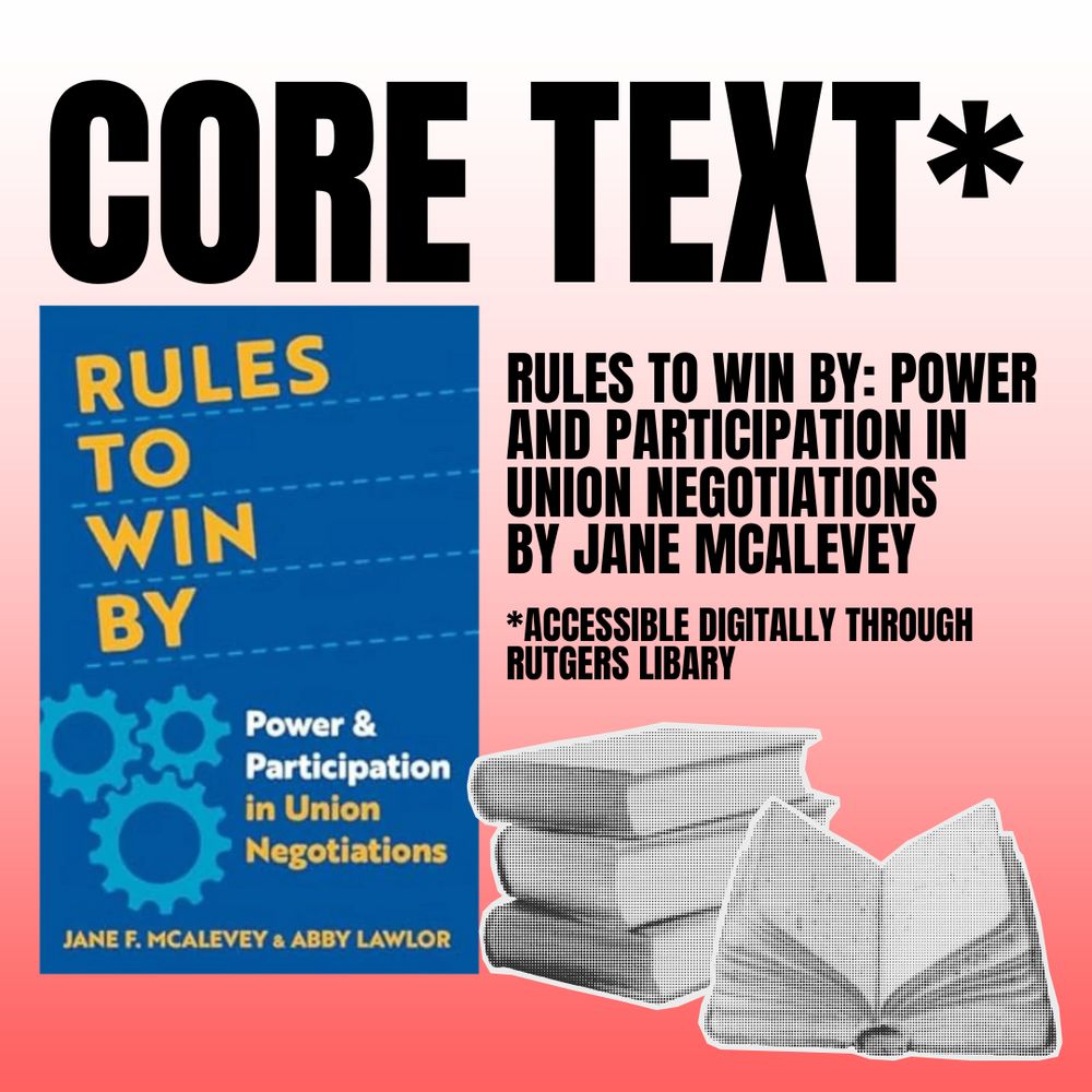 Core text*
Rules to Win By: Power and Participation in Union Negotiations
by Jane McAlevey
*Accessible digitally through rutgers Libary
