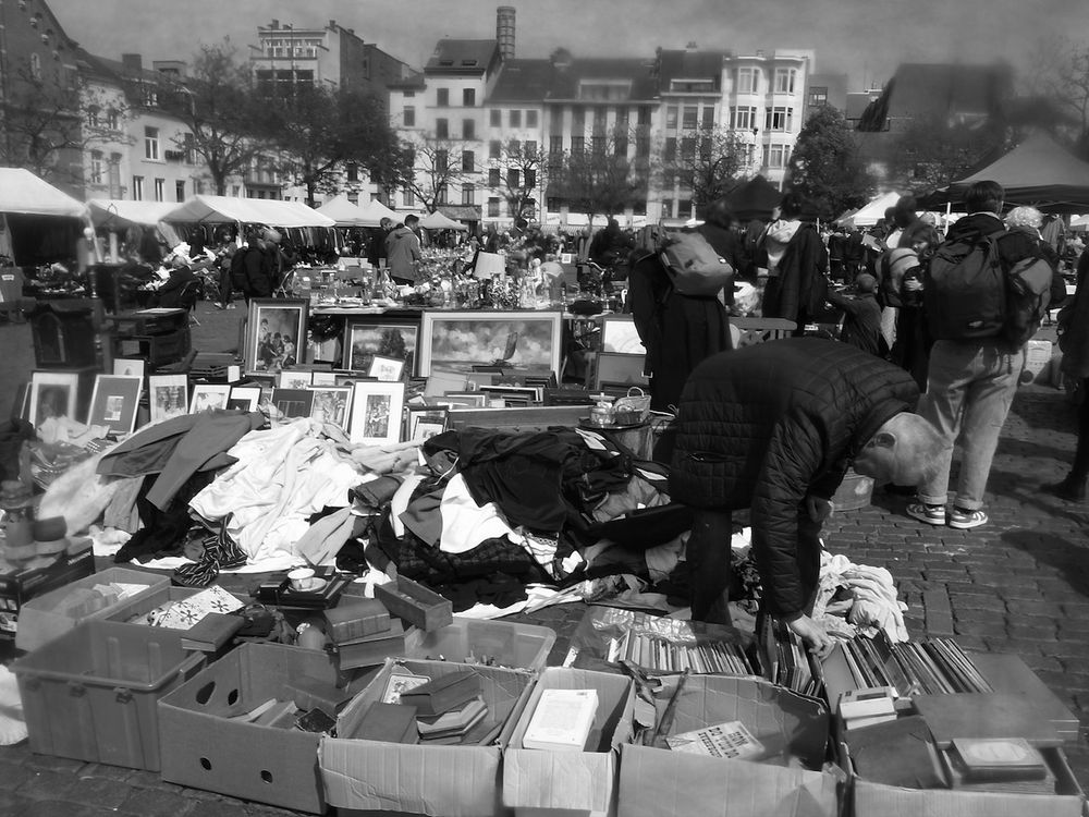 Flea market scene in Brussels.