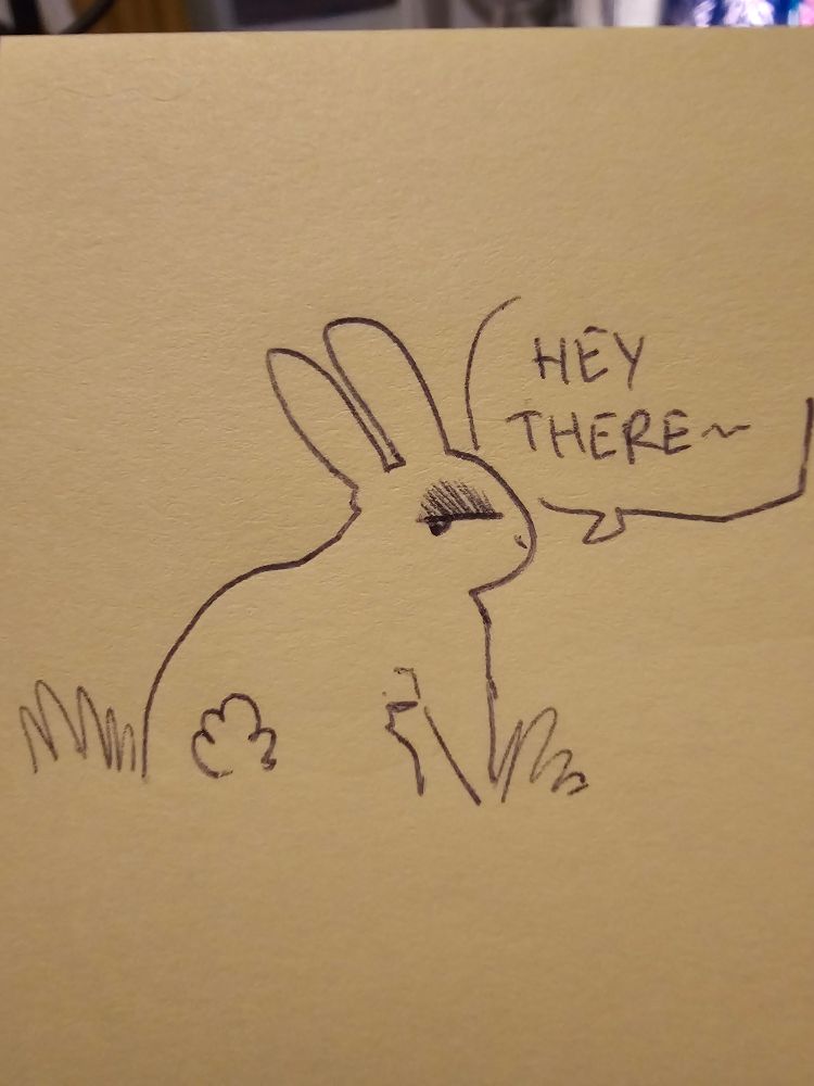 Bunny looks back at viewer and says, hey, there