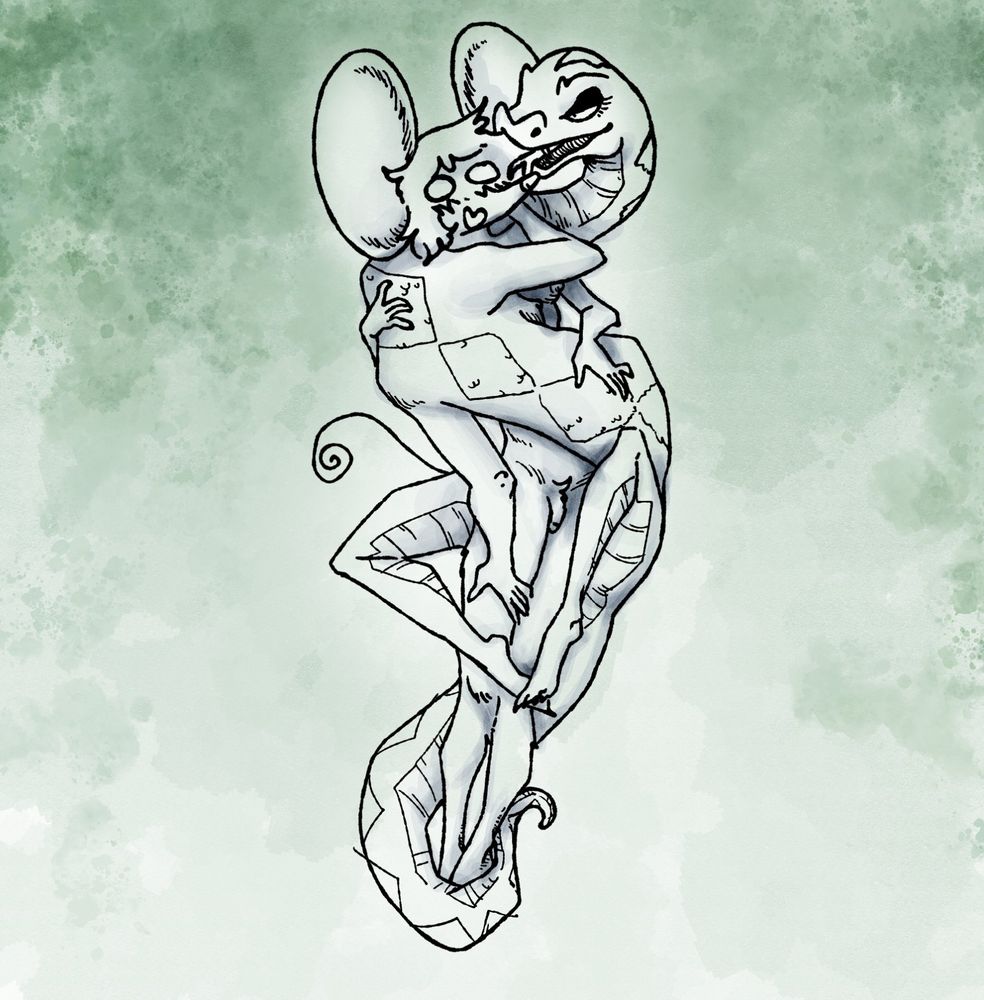 mouse girl all wrapped up by a snake girl
