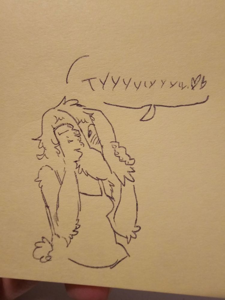 A blushing bunny girl pulls her ears over her face and says, thank you 
