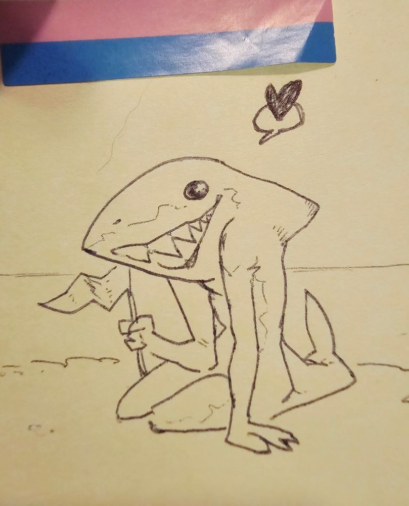 Shark cutie sits on beach waiving flag