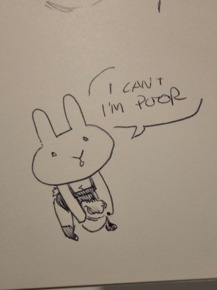 Small bunny girl opens up her empty purse and says I can't, I'm poor