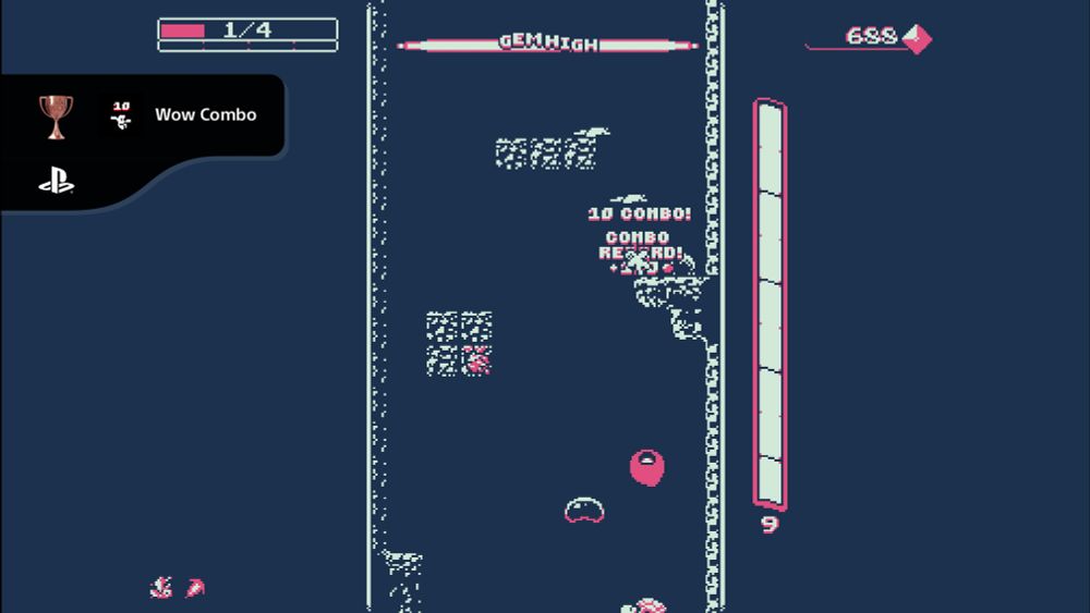 Ten hit combo playing Downwell. Roguelite game. 